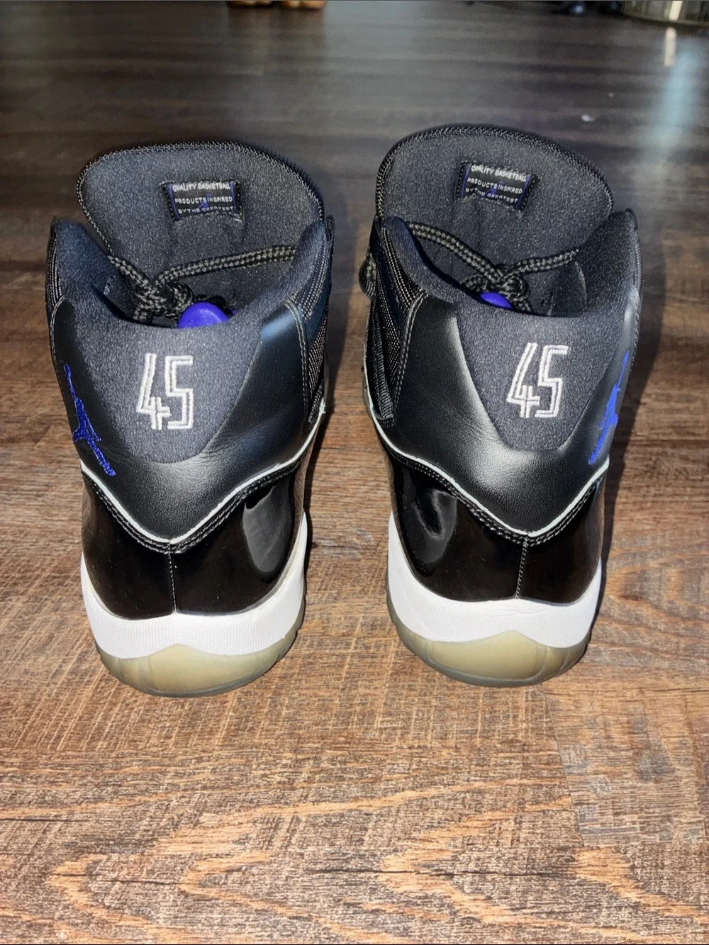 Space Jam 11s Jordan Men's Black Patent Leather Sneakers with Gray Sole